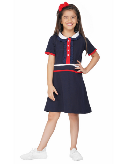 Girls Navy Blue Jersey Dress