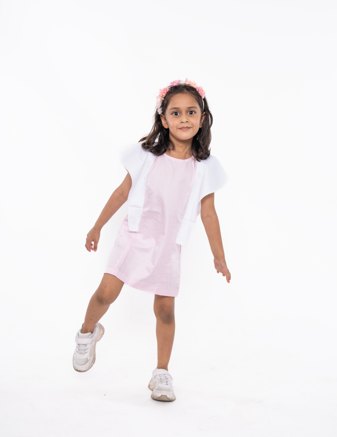 Girls Pink Butterfly Sleeved Dress