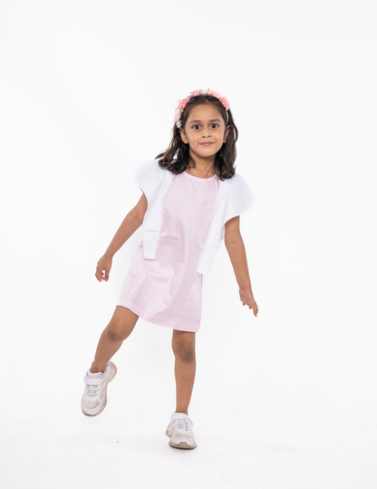 Girls Pink Butterfly Sleeved Dress