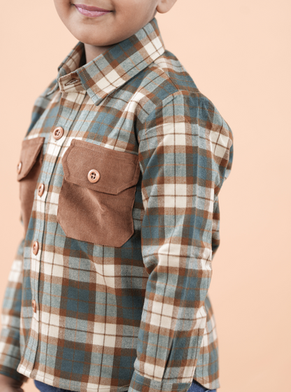 Boys Corduroy Pocket winter Checkered Overshirt