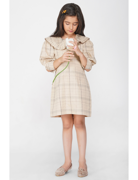 Girls Checkered frill collar dress