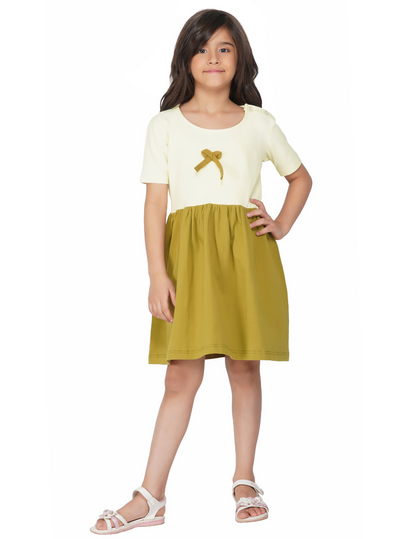 Girls Olive Colorblocked Jersey Dress