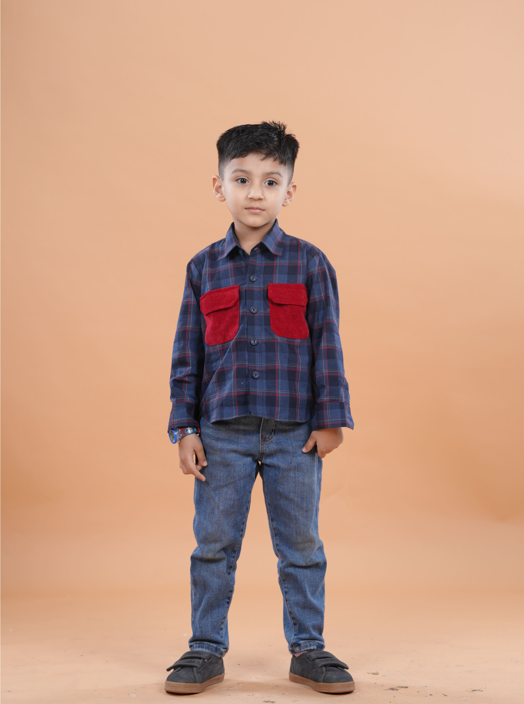 Boys Corduroy Pocket Long Sleeved Shirt