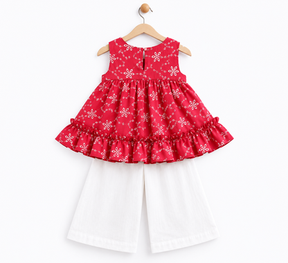 Cuddles & Ruffles Crimson Kurta Set
