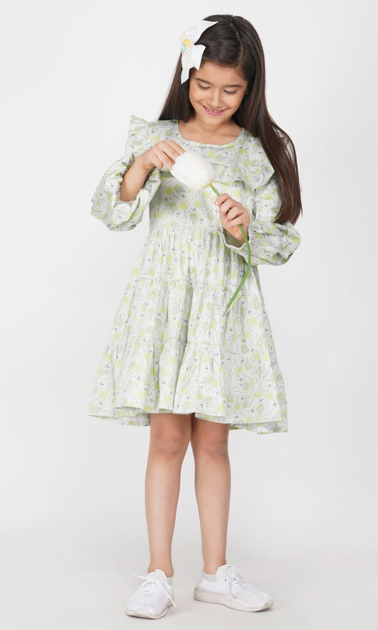 Girls delicate front frill summer dress