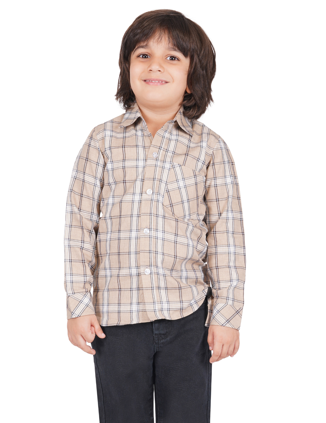 Boys Brown & White Checkered Shirt