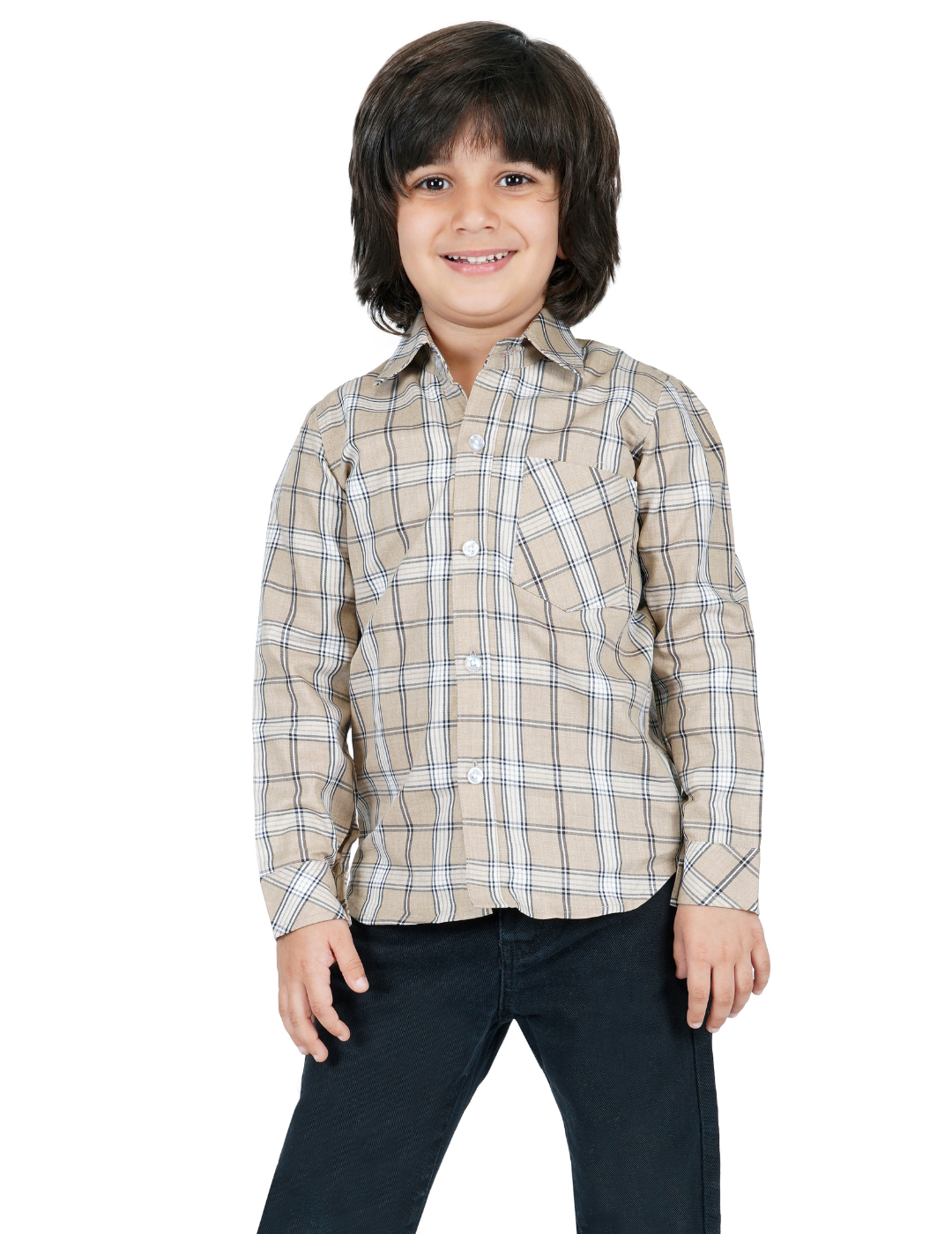 Boys Brown & White Checkered Shirt