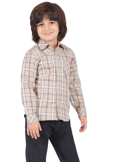 Boys Brown & White Checkered Shirt