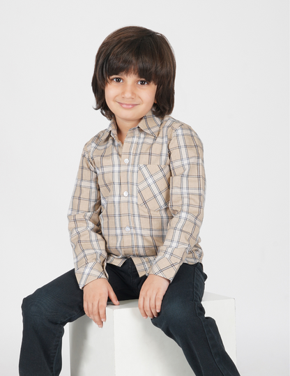 Boys Brown & White Checkered Shirt