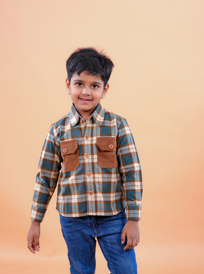 Boys Corduroy Pocket winter Checkered Overshirt