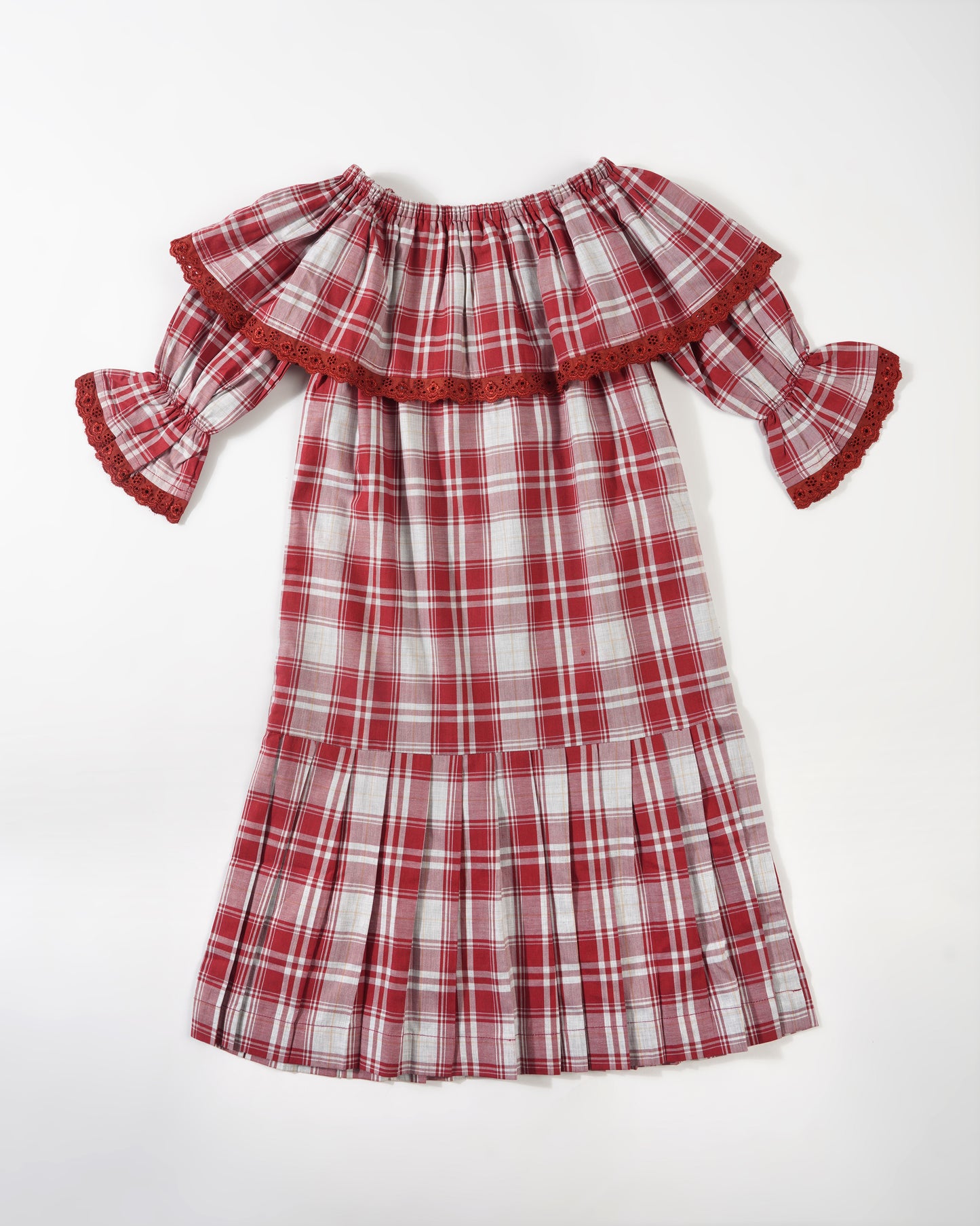 Girls Off The Shoulder Layered Gingham dress