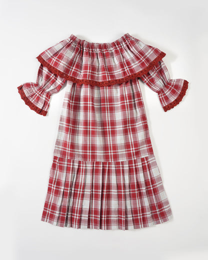 Girls Off The Shoulder Layered Gingham dress