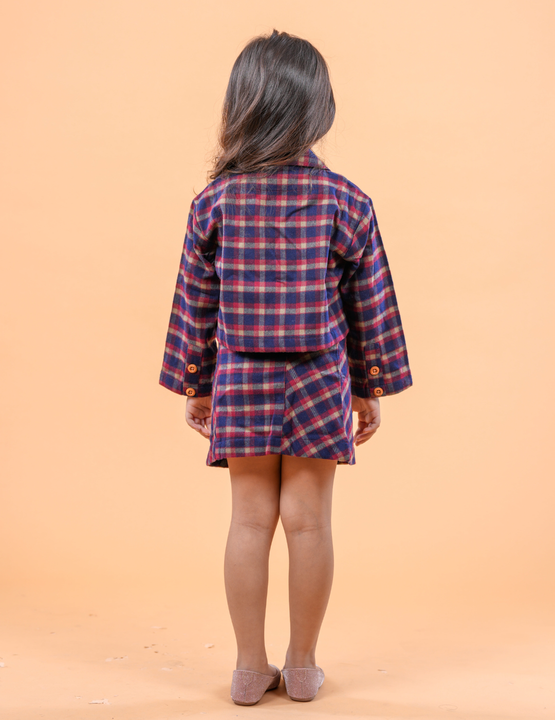 Girls Buttoned Plaid winter Skirt Set