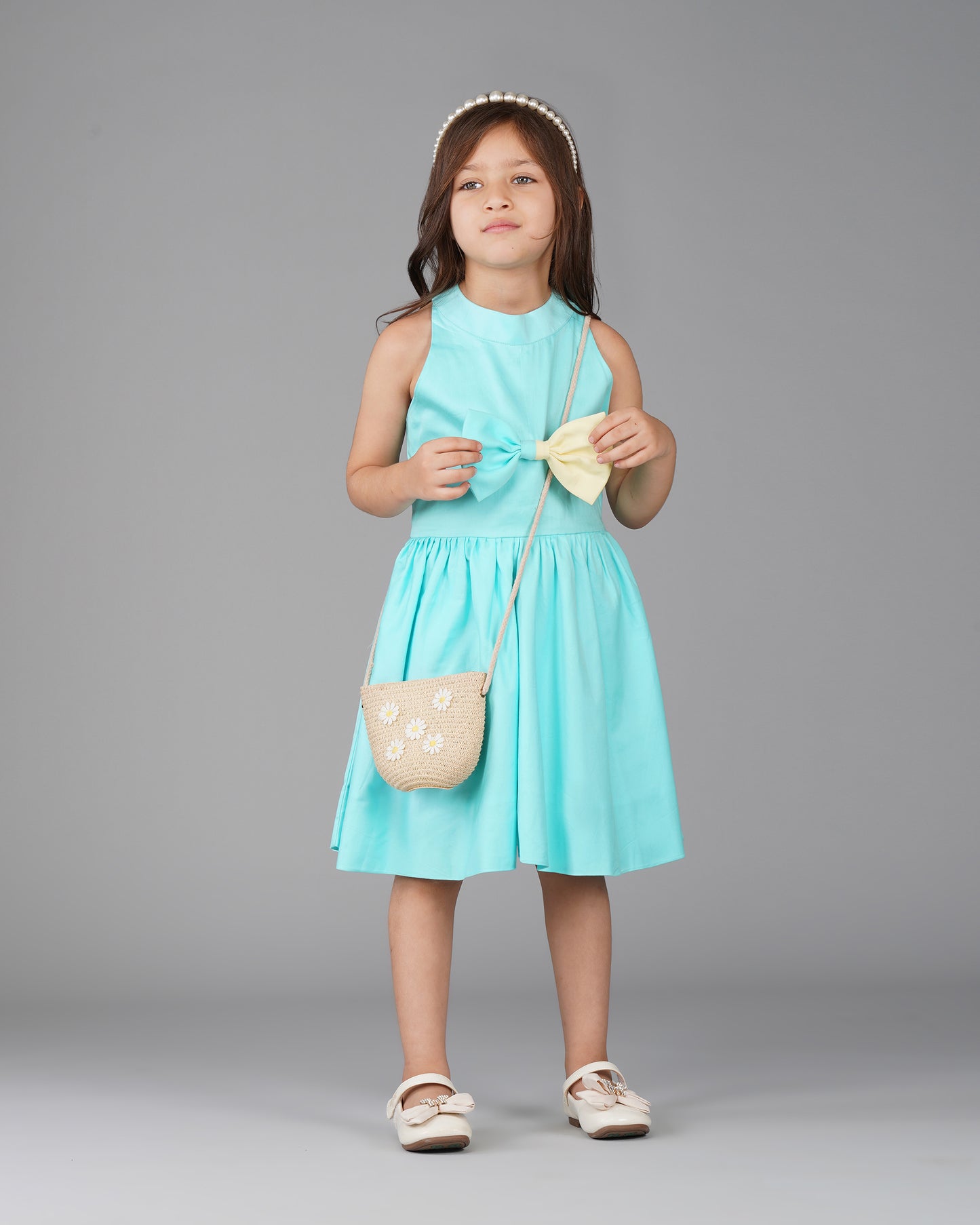 Girls Little Elsa Back Bow Dress