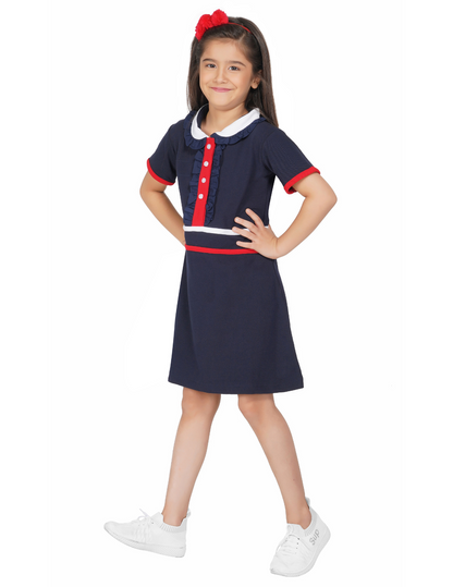 Girls Navy Blue Jersey Dress