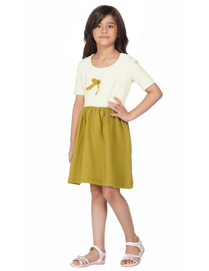 Girls Olive Colorblocked Jersey Dress