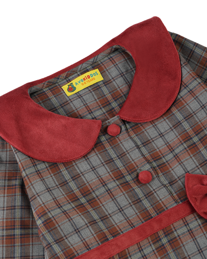 Girls Bow Belt Check Dress