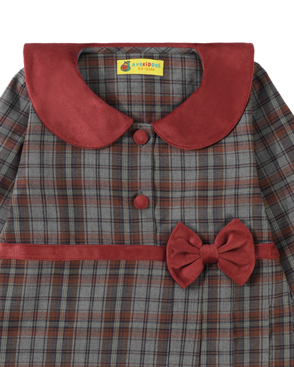 Girls Bow Belt Check Dress