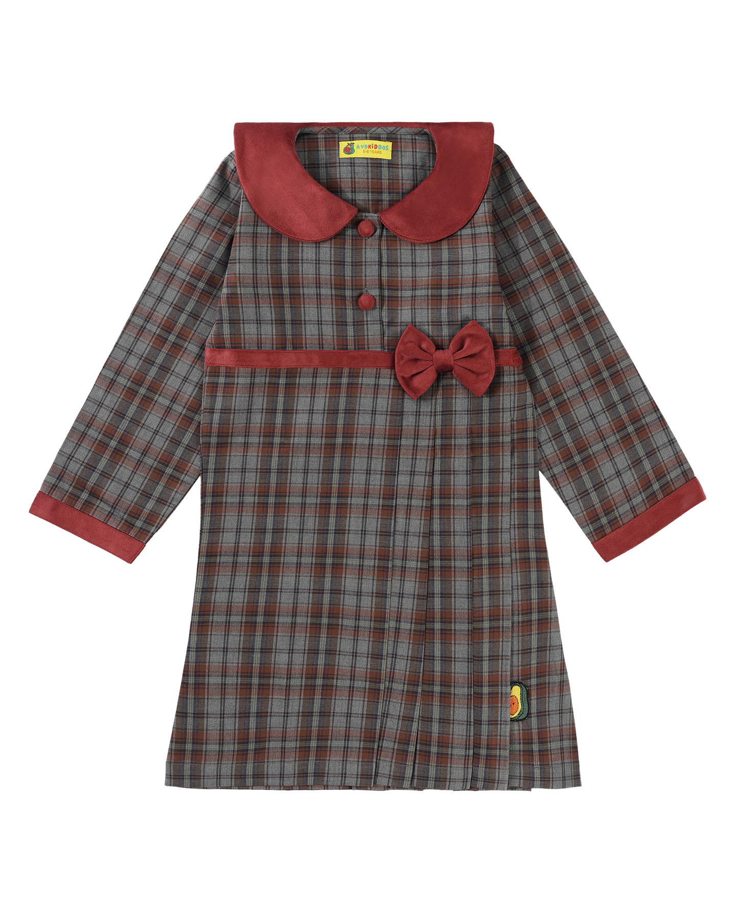 Girls Bow Belt Check Dress