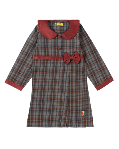 Girls Bow Belt Check Dress