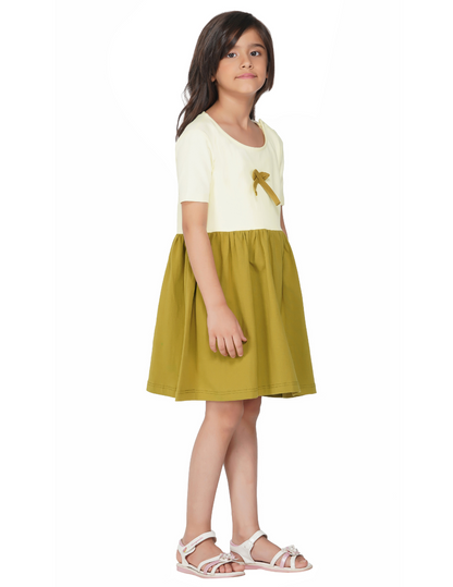 Girls Olive Colorblocked Jersey Dress