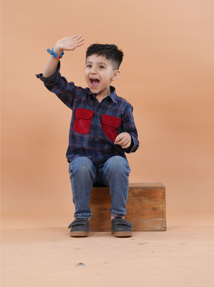 Boys Corduroy Pocket Long Sleeved Shirt