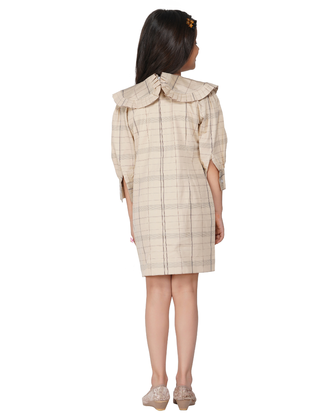 Girls Checkered frill collar dress