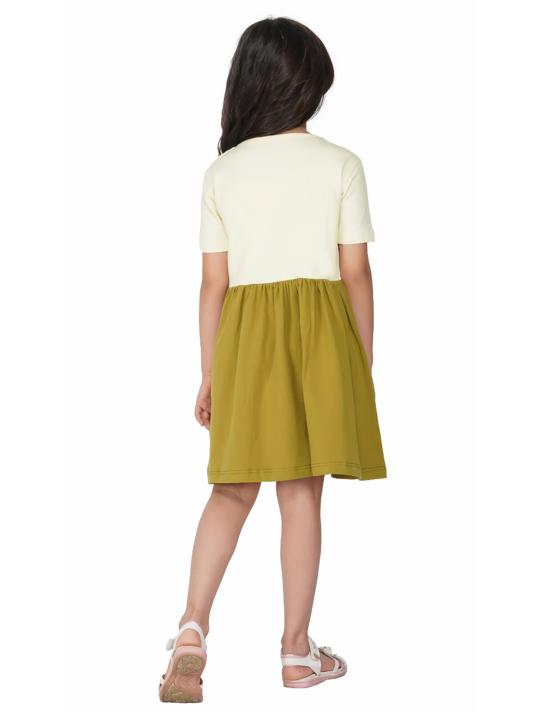 Girls Olive Colorblocked Jersey Dress