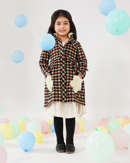 Girls Winter Checks Star Pocket Coat