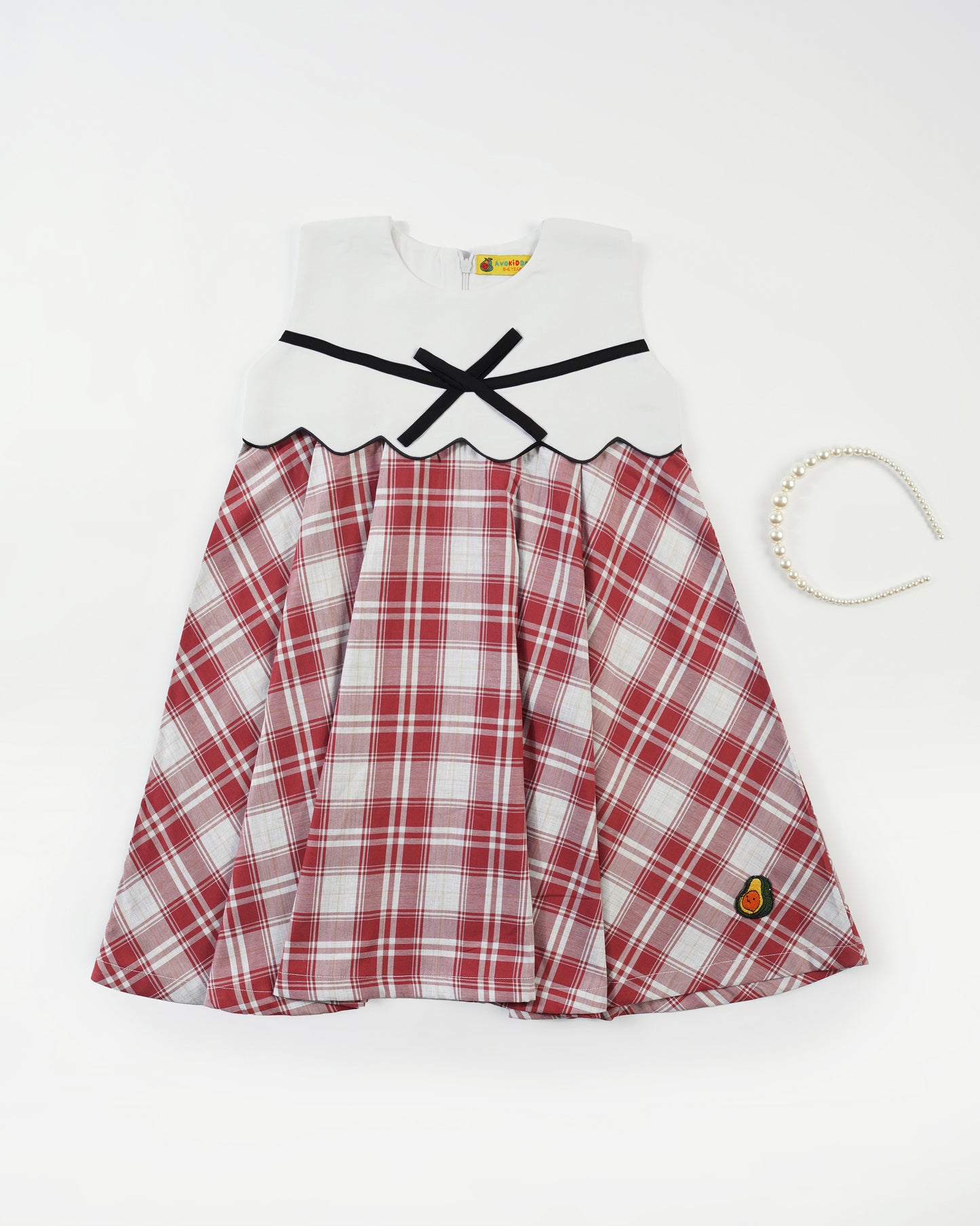 Girls Gingham Contrast Bow Dress