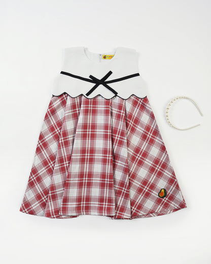 Girls Gingham Contrast Bow Dress