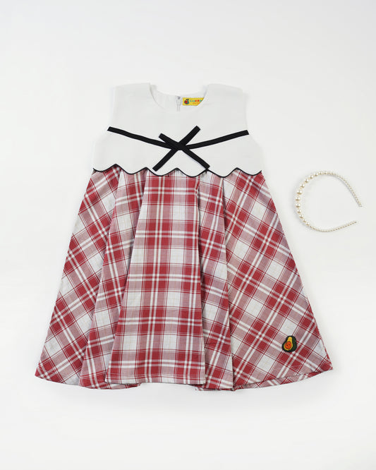 Girls Gingham Contrast Bow Dress