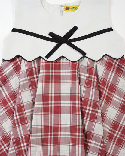 Girls Gingham Contrast Bow Dress