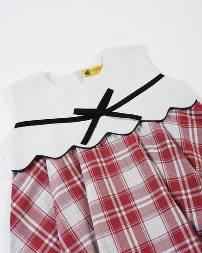 Girls Gingham Contrast Bow Dress