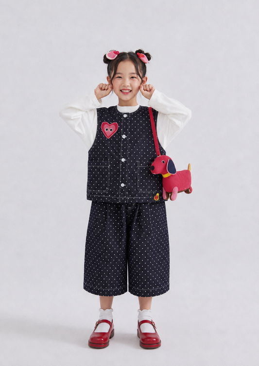 Girls Denim Heart Sleeveless Jacket