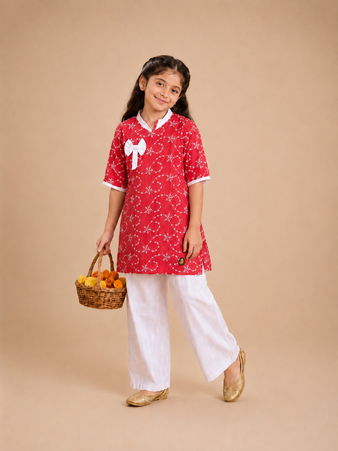 Bows & Cuddles Crimson Kurta Set