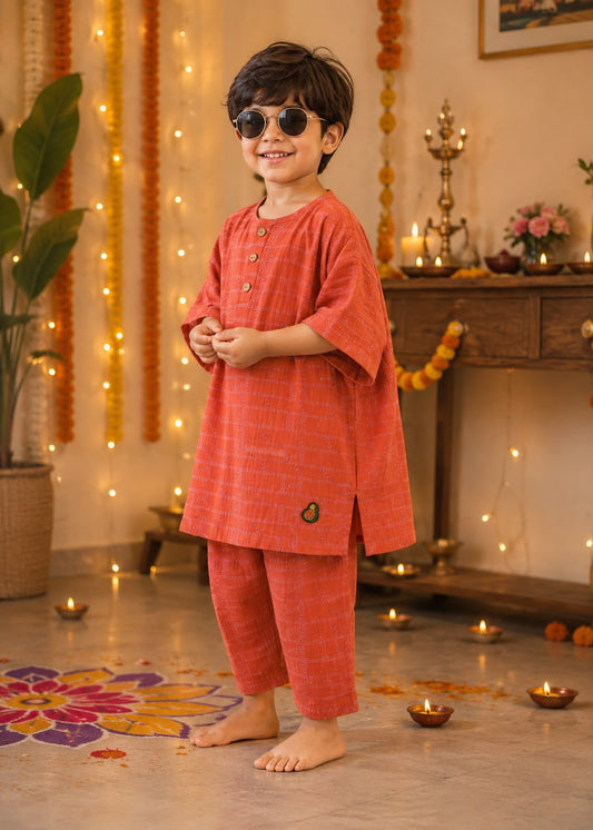 Sunset Charm Coral Kurta Set