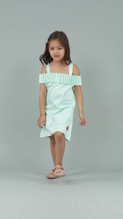 Girls Mermaid Pleated Off Shoulder Dress